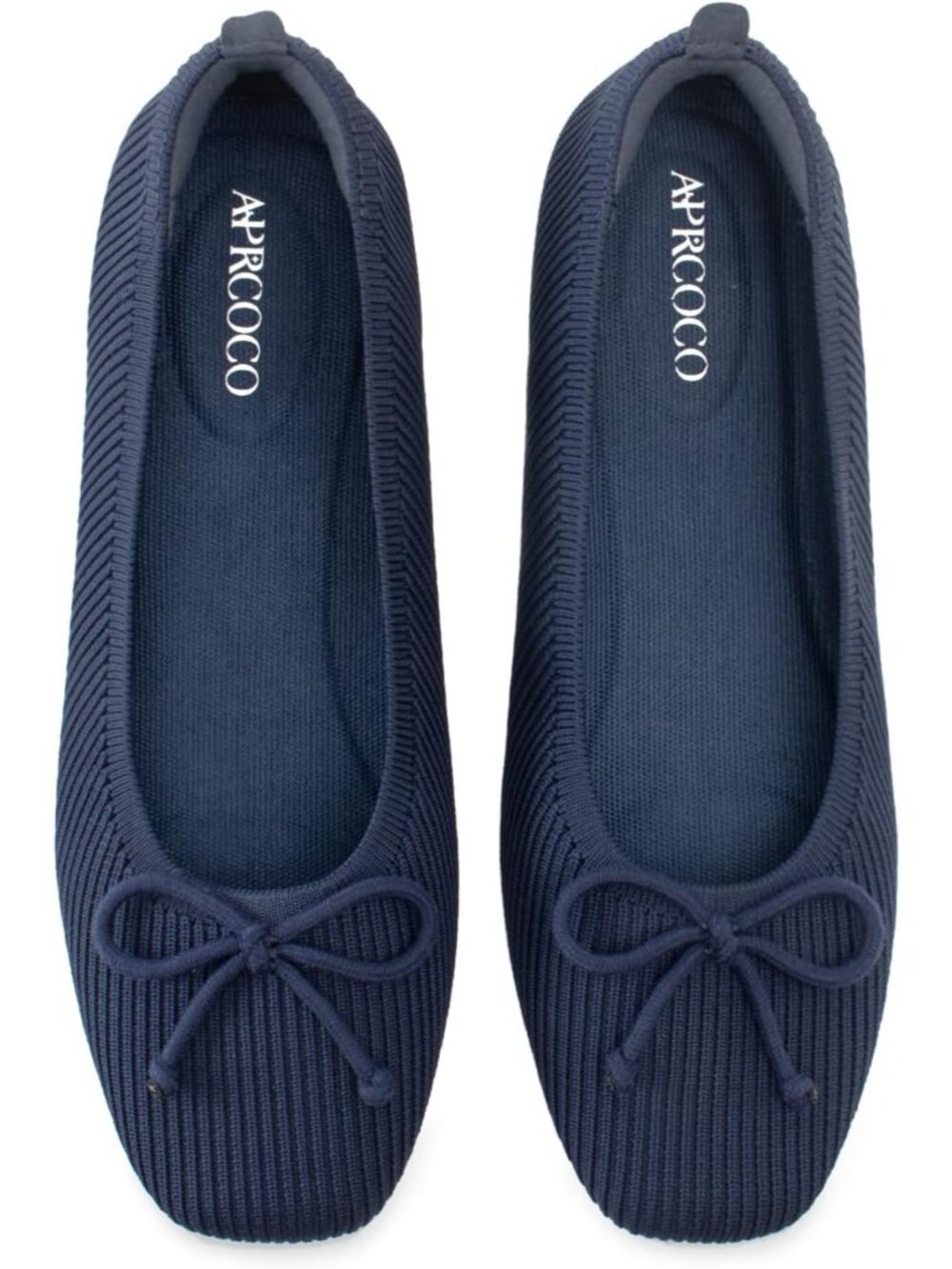 Women's Navy Square Toe Bowknot Lightweight Ballet Knit Flats Flexible Sole